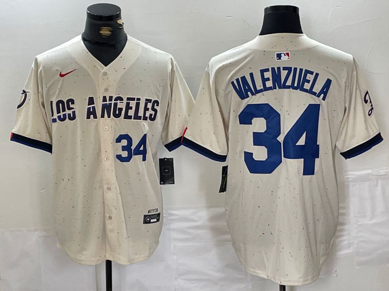 Men Los Angeles Dodgers #34 Valenzuela Cream Fashion Nike Game MLB Jersey style 3->los angeles dodgers->MLB Jersey